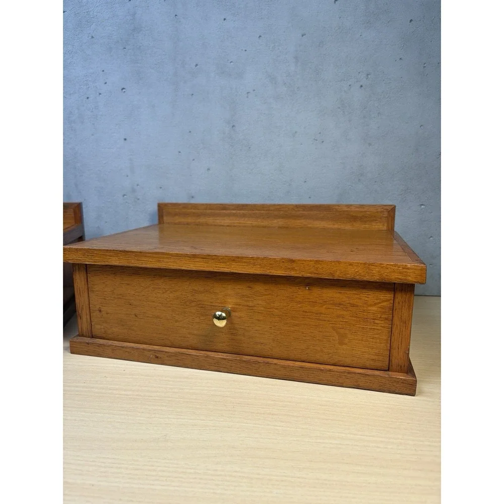 2 Vintage Scandinavian-style wooden shelf small desk organizer Brass Knob Oak